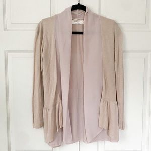 Zara knit blush pink and tan open front waterfall cardigan